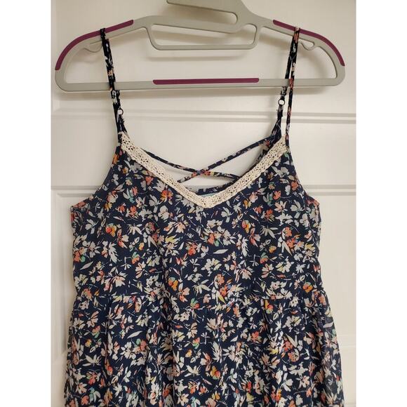 Women's Maurices Navy Floral Boho Crochet V-Neck Flowy Sundress | Size Small - Picture 3 of 11